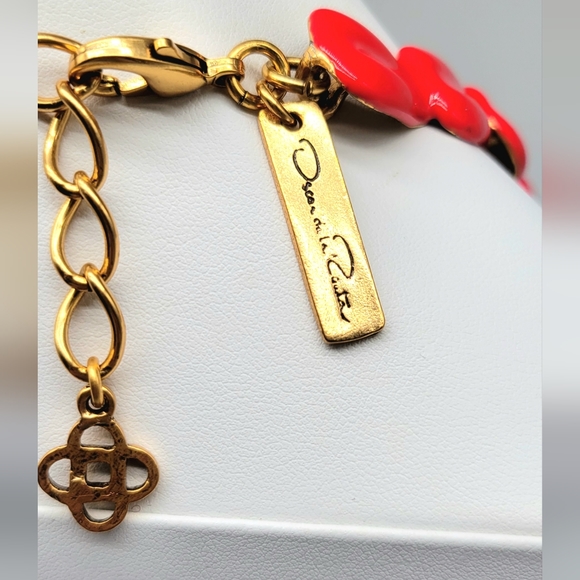 Oscar de la Renta COUTURE red enamel + Swarovski Crystal flower statement piece - Picture 13 of 14